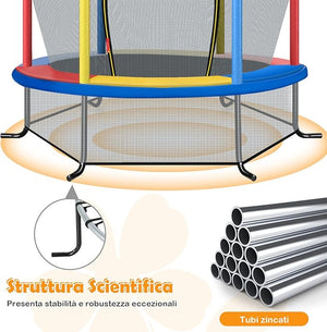 Trampolino Elastico Bambino in Acciaio, Tappeto Elastico Bambini da Esterno e da Interno, con Rete e Cusicnetti Antiscivolo