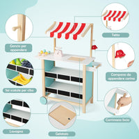 Carretto dei Gelati in Legno per Bambini, con 6 Gelati Giocattolo, Bilancia a Forma di A, Campanello Funzionante, Gelateria per Bambini + 3 Anni, 79 x 29 x 100 cm (Rosso)