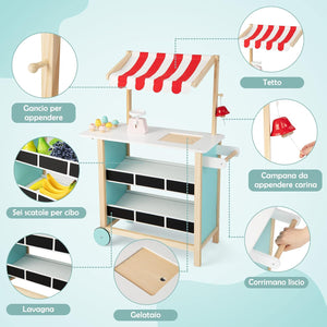 Carretto dei Gelati in Legno per Bambini, con 6 Gelati Giocattolo, Bilancia a Forma di A, Campanello Funzionante, Gelateria per Bambini + 3 Anni, 79 x 29 x 100 cm (Rosso)