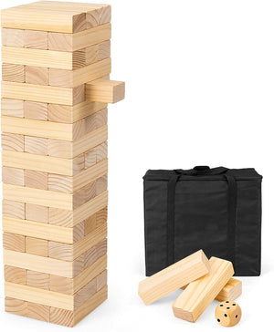 54 Blocchi di Legno di Pino con Angoli Curvi, Mattoncini Giocattoli, Torre di Legno Gigante con Borsa di Trasporto, Ideale per Feste e Party