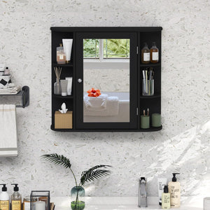 Mobile da Bagno con Specchio 66 x 17 x 63cm, Mobiletto in Legno Appeso con Mensole Regolabili, Armadietto dei Medicinali Multiuso per Bagno Salone Cucina (Nero)