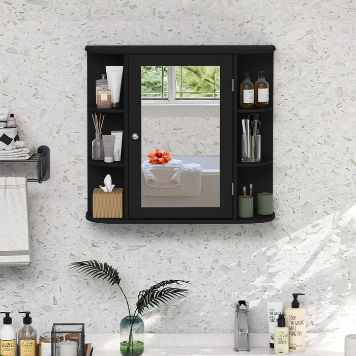 Mobile da Bagno con Specchio 66 x 17 x 63cm, Mobiletto in Legno Appeso con Mensole Regolabili, Armadietto dei Medicinali Multiuso per Bagno Salone Cucina (Nero)