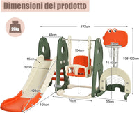 6 in 1 Parco Giochi per Bambini, con Altalena Scivolo Canestro da Basket Golf, Parco Giochi per Bambini da Esterno ed Interno, 172x182x108-120cm, 18 Mesi+ (Arancione)