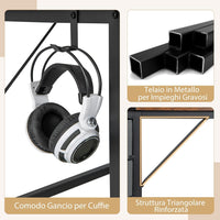 Scrivania da 120CM/140CM, Scrivania con 2 Cassetti, Gancio e Ripiano, Scrivania Moderna e Multiuso per Studio, Ufficio e Camera da Letto, Marrone Rustico e Nero (140 x 75 x 60 cm)