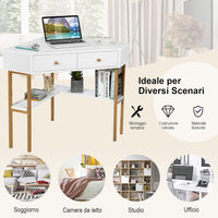 Scrivania Angolare per Computer in Legno, Scrivania Porta PC con 2 Cassetti e Ripiani, Scrivania Salvaspazio e Moderna per Casa e Ufficio, 70,5 x 70,5 x 75 cm (Bianco)