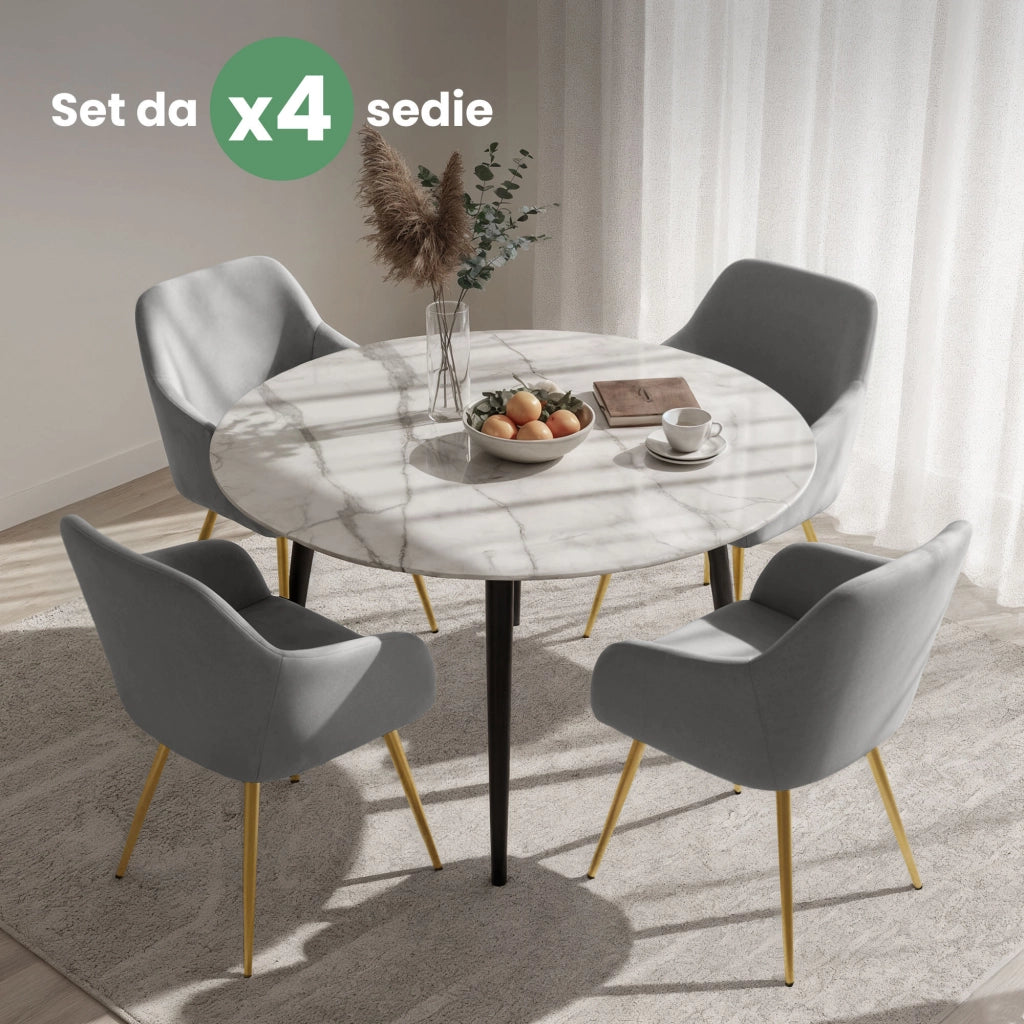 Set di 4 Sedie in velluto liscio ESTELLE Grigio gambe oro