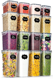 Cassetta di conservazione a doppio strato con coperchio, aerea, set di 16, BPA libero, cassetta di conservazione con coperchio, organizzatore di cucina resistente all'umidità, per cornflakes, granaglie, farina, cassetta di conservazione con etichette