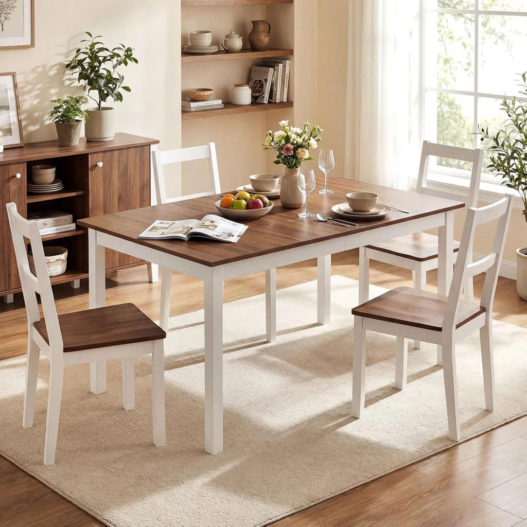 Tavolo da Pranzo per 4-6 Persone, Tavolo Rettangolare in Stile Rustico con Gambe in Legno di Gomma Massello, Tavolino Cucina per Sala da Pranzo e Soggiorno, 152,5 x 91,5 x 76,5 cm