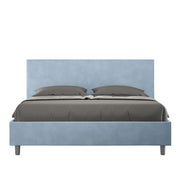 Letto matrimoniale senza rete imbottito 160x200 microfibra azzurro Adele