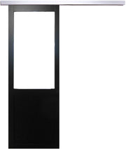 Porta scorrevole nera da officina in vetro H204 x L93 senza montante + binario in alluminio