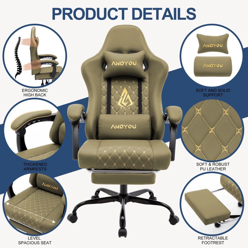 Poltrona Gaming Racing Stile ¨C zephmum ¨C Similpelle Verde