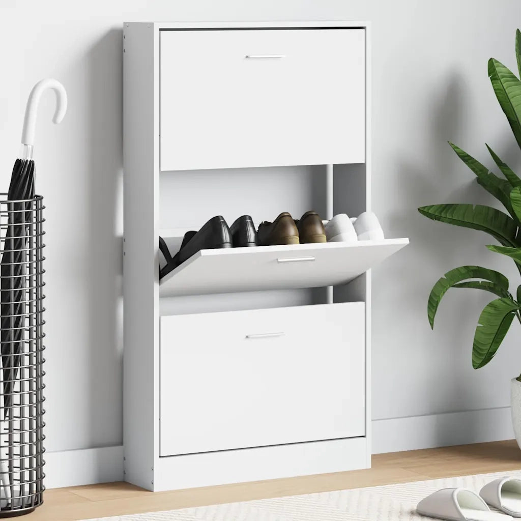 Scarpiera Bianca 59x17x108 cm in Legno Massello di Argilla 342526