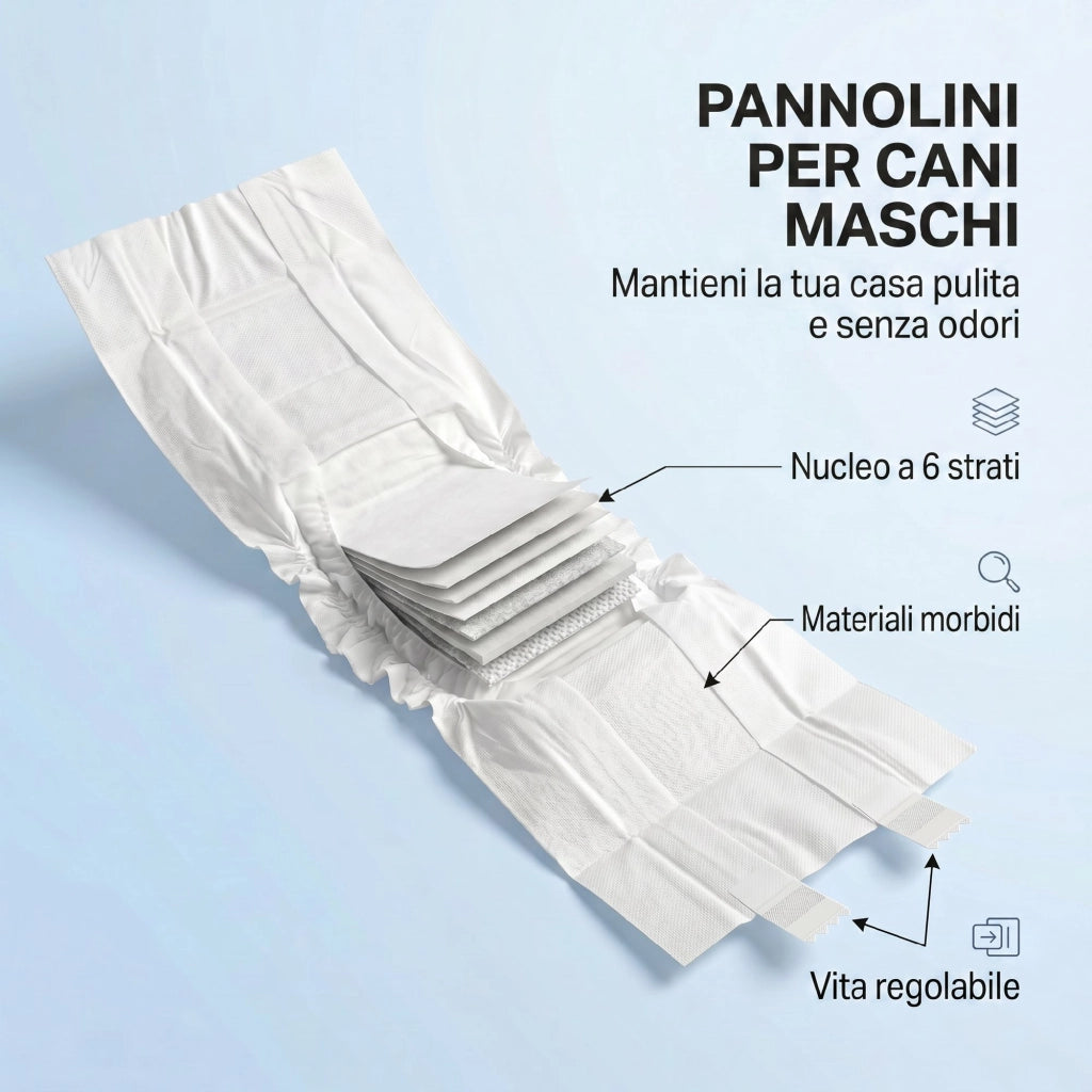 48 Pezzi Pannolini per Cani Maschi Vita 45-64 cm Peso 6-17 kg con Fascia Elastica Regolabile Bianco