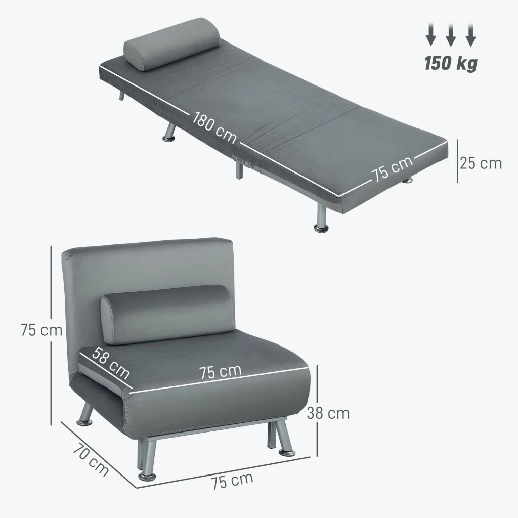 Poltrona letto imbottita reclinabile ¨C zephmum ¨C 75x70x75 cm grigio velluto