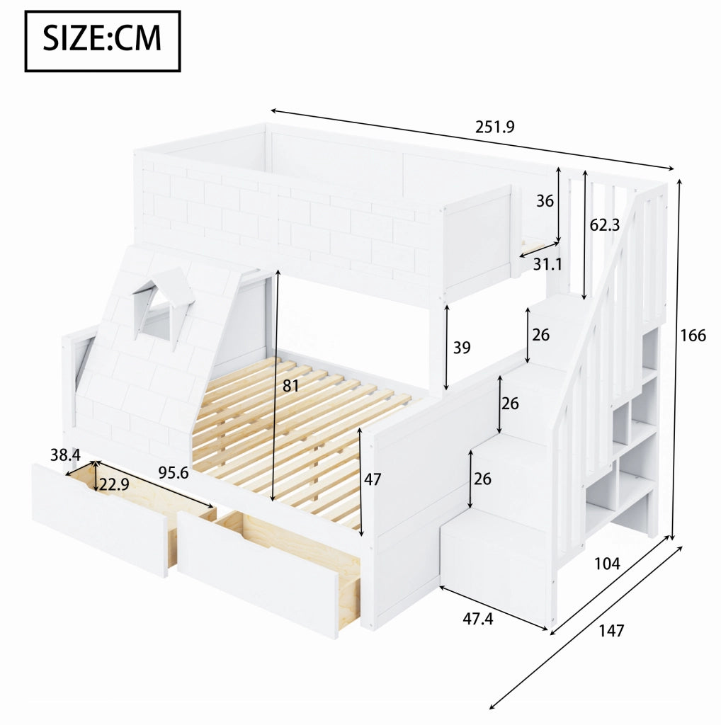 Letto a castello per bambini bianco 90x200/140x200 con scale