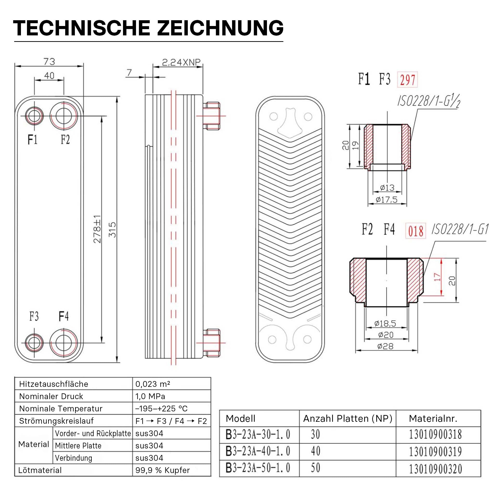 Scambiatore a piastre saldobrasate in acciaio inox, 50 piastre, max 210 kW