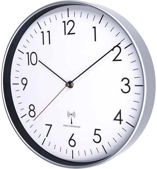 Radio Orologio da Parete 30 cm Silenzioso Orologio da Parete Senza Suono di Giro, Moderno Orologio a Batterie per Casa, Cucina, Salotto, Ufficio, Decorazione da Parete