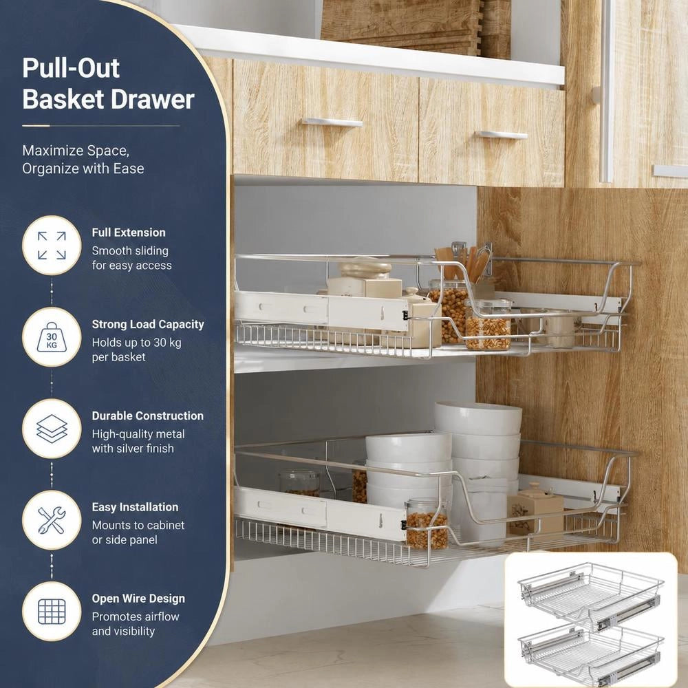 Built-in Drawer Basket Pull-out 2 Pcs. Silver 600 Mm
