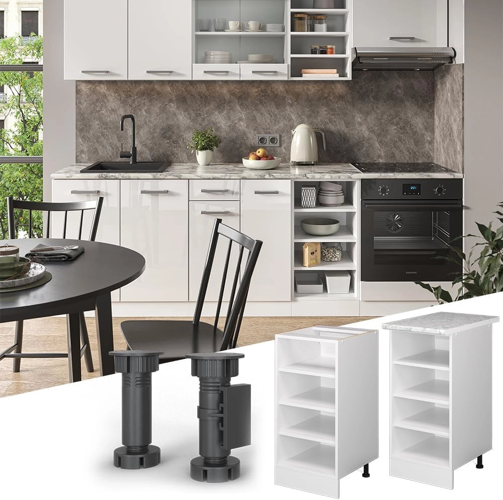Scaffale da cucina R-Line, Bianco, 40 cm, PL Marmo, per la libera combinazione all'interno di sistemi cucina modulari