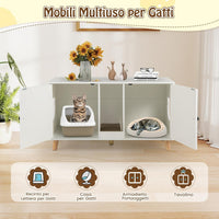 Lettiera Chiusa per Gatti 108 x 50 x 60 cm, Mobile per Lettiera Nascosta per Gatti con 2 Tappetini in Sisal e Ingresso a Forma di Testa di Gatto, Casetta per Animali Domestici (Bianco)