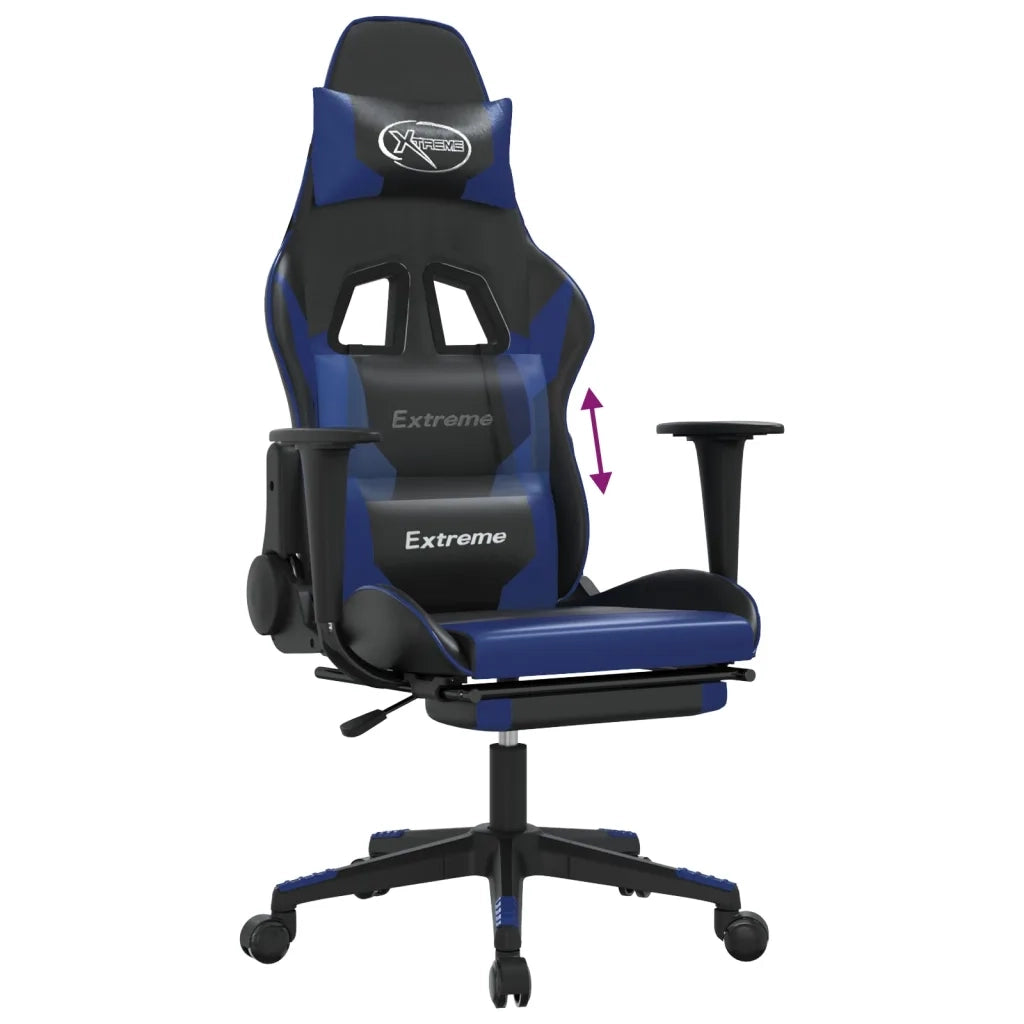 Sedia da Gaming | Sedia da e-sports con Poggiapiedi Nero e Blu in Similpelle