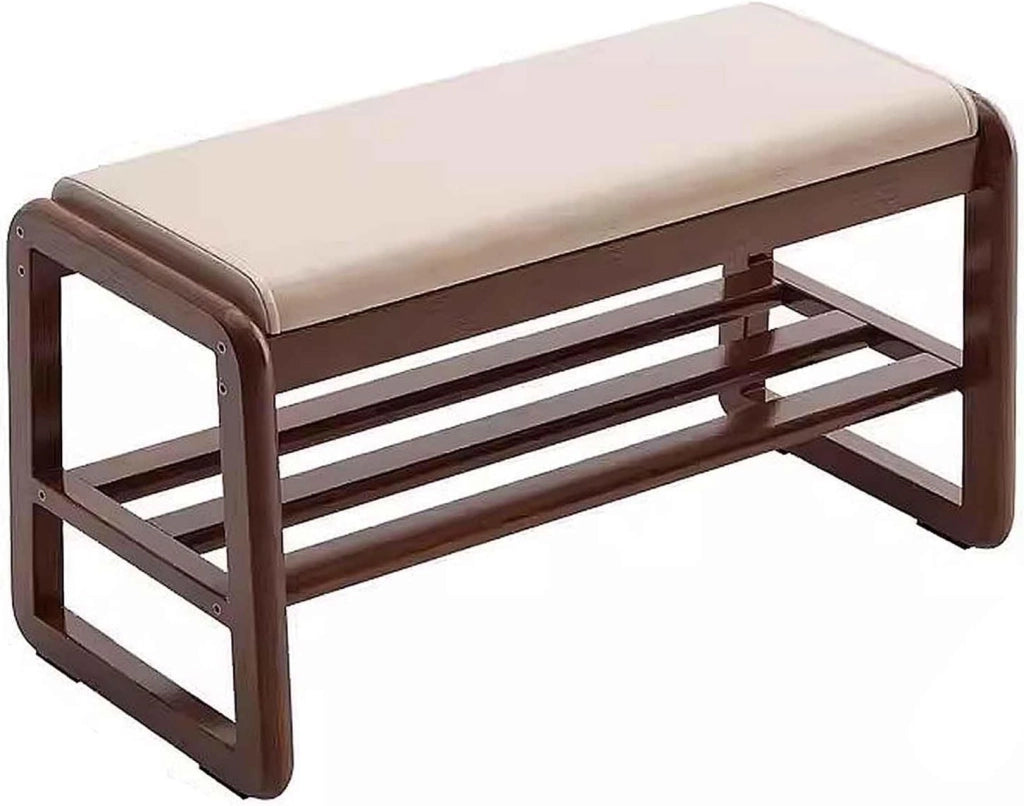scarpiera Panca scarpiera in Legno per Ingresso - Panca Piccola in Legno massello per Camera da Letto - Sgabello Cambio Scarpe con posti a Sedere - 55x34x42 cm, Colore Legno