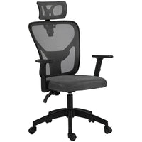 Sedia da Ufficio Ergonomica e Regolabile 66x61x106-116 cm con Supporto Lombare e Poggiatesta in Tessuro a Rete Grigio