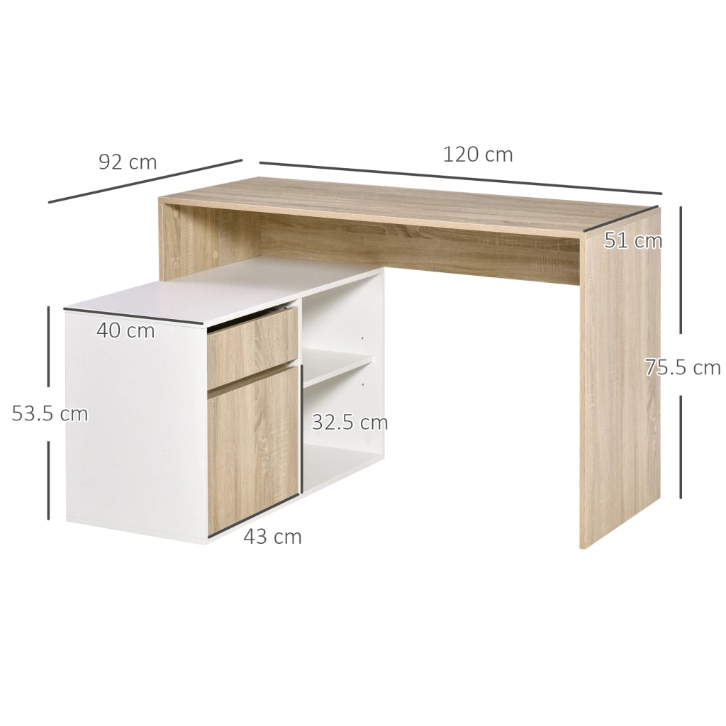 Scrivania Angolare, Scrivania ad Angolo per Computer da Camera o Ufficio, Scrivania Salvaspazio in Legno, Rovere e Bianco