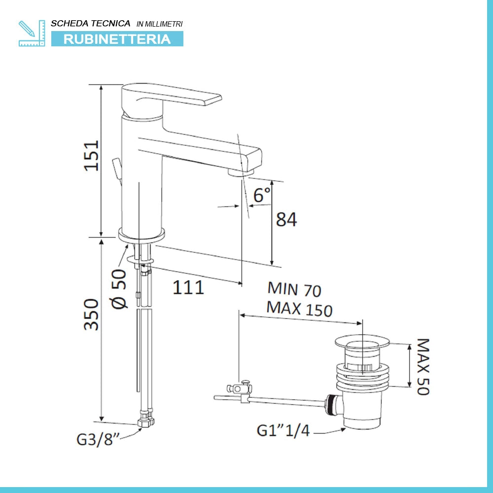 Miscelatore lavabo spazzolato Mariani serie Artic scarico incluso