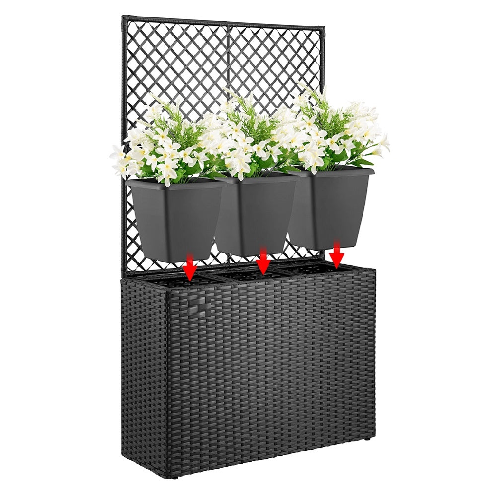 Fioriera da Giardino Polyrattan con 3vasi Estraibili per Balconi e Terrazzi Nero