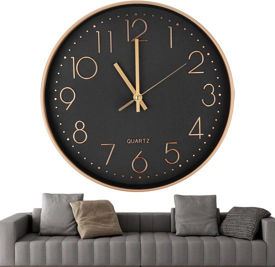 Orologio da parete silenzioso 30cm senza ticchettio, orologio da parete moderno a cristallo silenzioso, orologio da parete per bambini, grande orologio da parete, meccanismo per orologio da parete silenzioso (oro/nero)