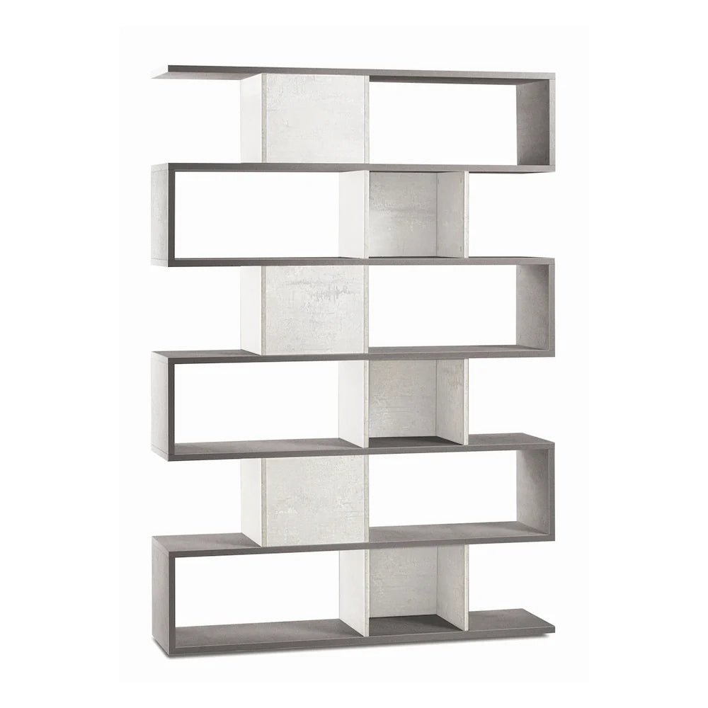 Libreria modulare 6 piani 150x37x215H cm in kit colore Cemento e Ossido bianco