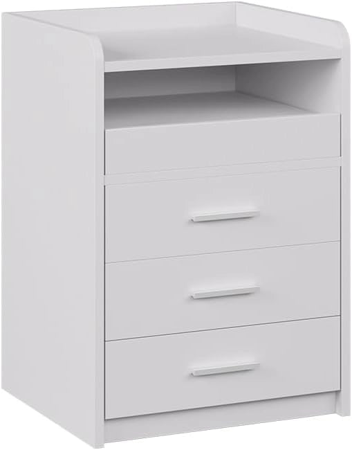 Comodino Edis, Bianco, 45 x 64 cm con 3 cassetti