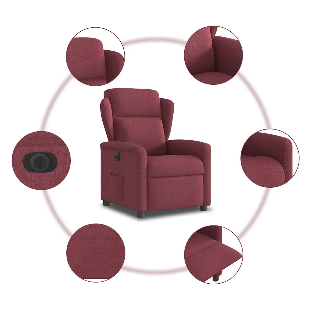 vidaXL Poltrona Elettrica Reclinabile Rosso Vino in Tessuto