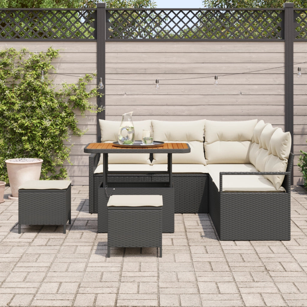 Set Divano da Giardino di 8 Pezzi con Cuscini in Rattan Polimerico Nero Acacia