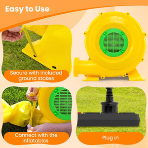 Ventilatore di Aria del Castello Gonfiabile, Soffiatore per Giochi Gonfiabili con Cavo di Alimentazione, Picchetti da Terreno, per Castello Gonfiabile, Scivolo Acquatico (750W)