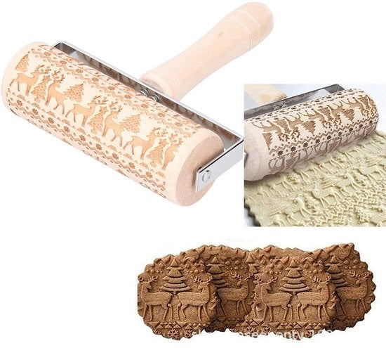 Impastatrice in Legno con Disegno a Cristallo - 38 cm - Manico Ergonomico - Facile da Pulire - Impastatrice per Biscotti