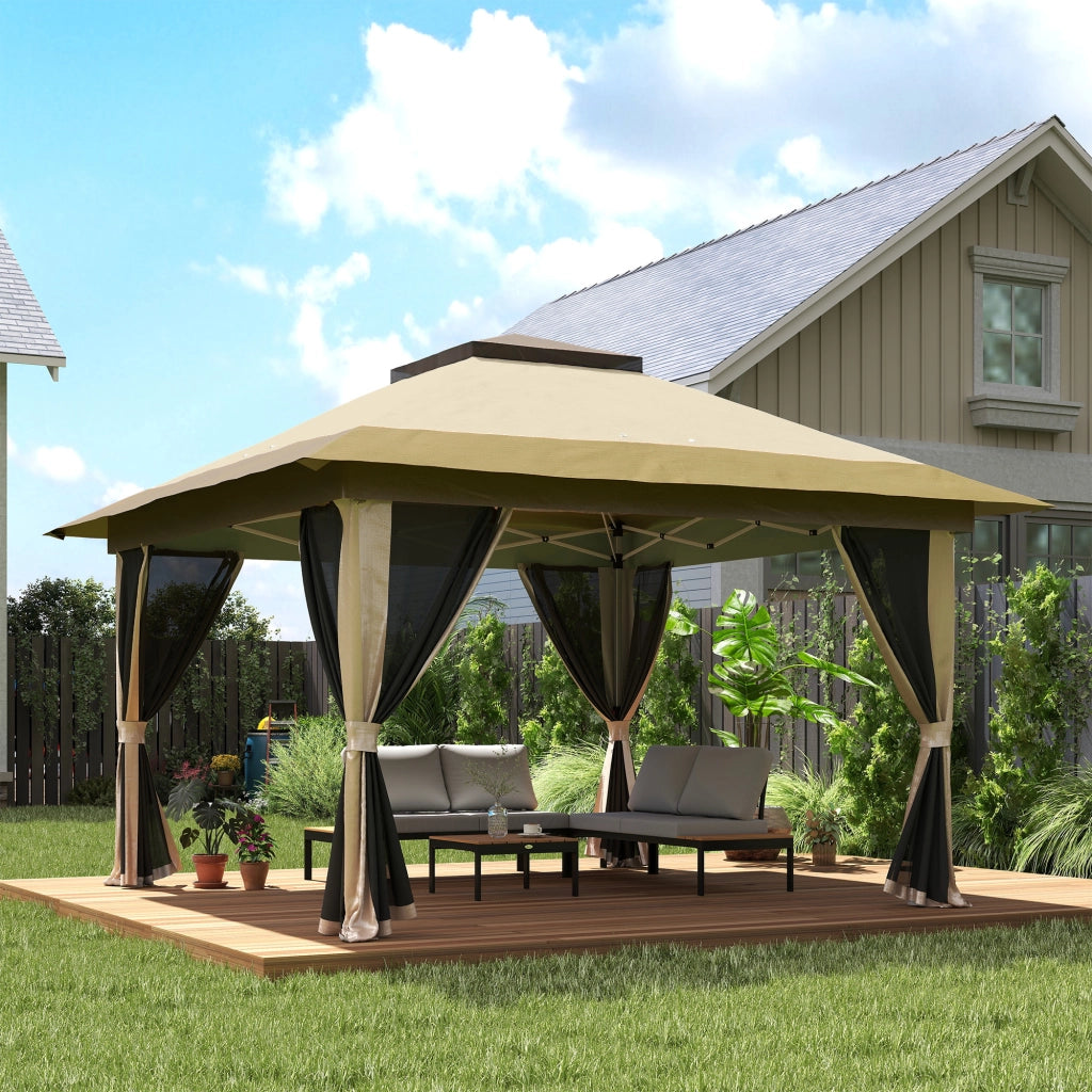 Gazebo Pieghevole da Giardino 3,6x3,6 m ¨C Xylo ¨C Laterali Rete UPF50+ Beige con Borsa
