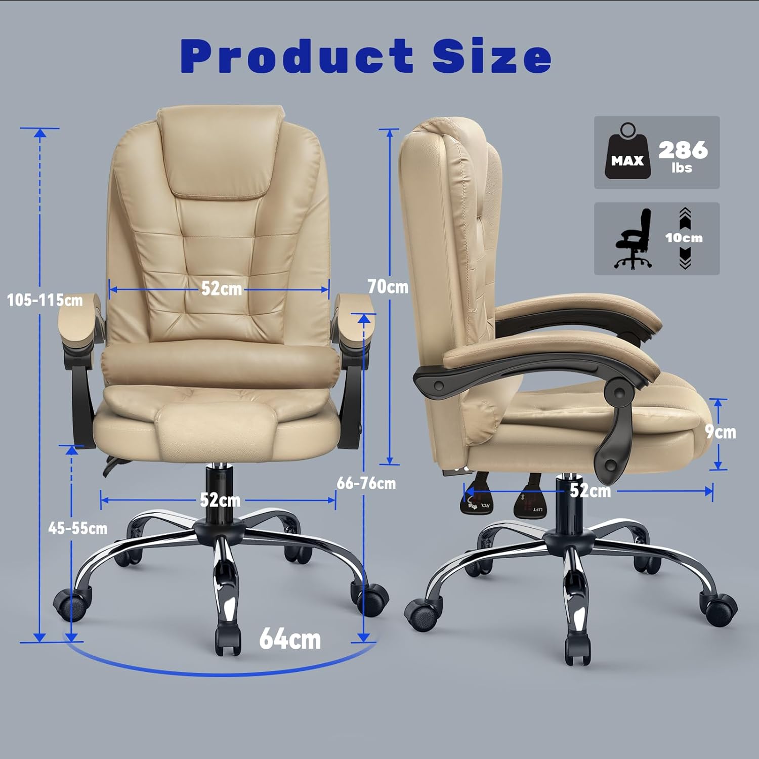 Sedia da Ufficio Ergonomica - RATTANTREE - Poltrona Direzionale con Sedile Largo - Marrone