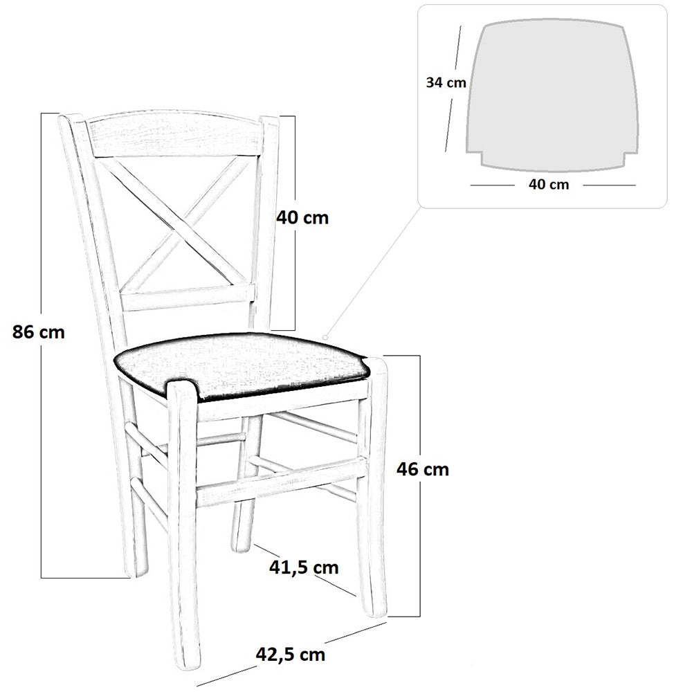 Sedia Venezia in legno ciliegio con schienale a croce seduta in similpelle beige