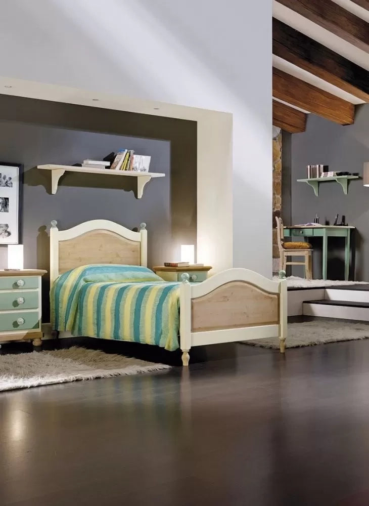 Letto singolo arte povera legno shabby verde e miele 98x212x111 (2230) - Mobili 2G