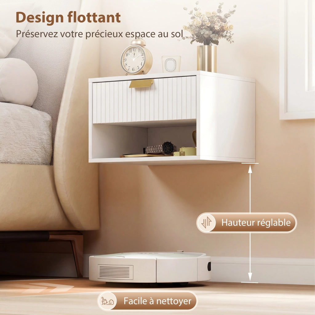 Comodino a muro con cassetto e ripiano ¨C Zephmum ¨C Bianco 40x30x25 cm