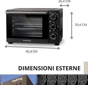 Innoliving Forno Elettrico 15 Litri INN-797, Potenza 1200W, Timer 60 Minuti, Temperatura Regolabile fino a 230°C, Cottura Ventilata, Compatto e Versatile, Perfetto per Casa e Ufficio