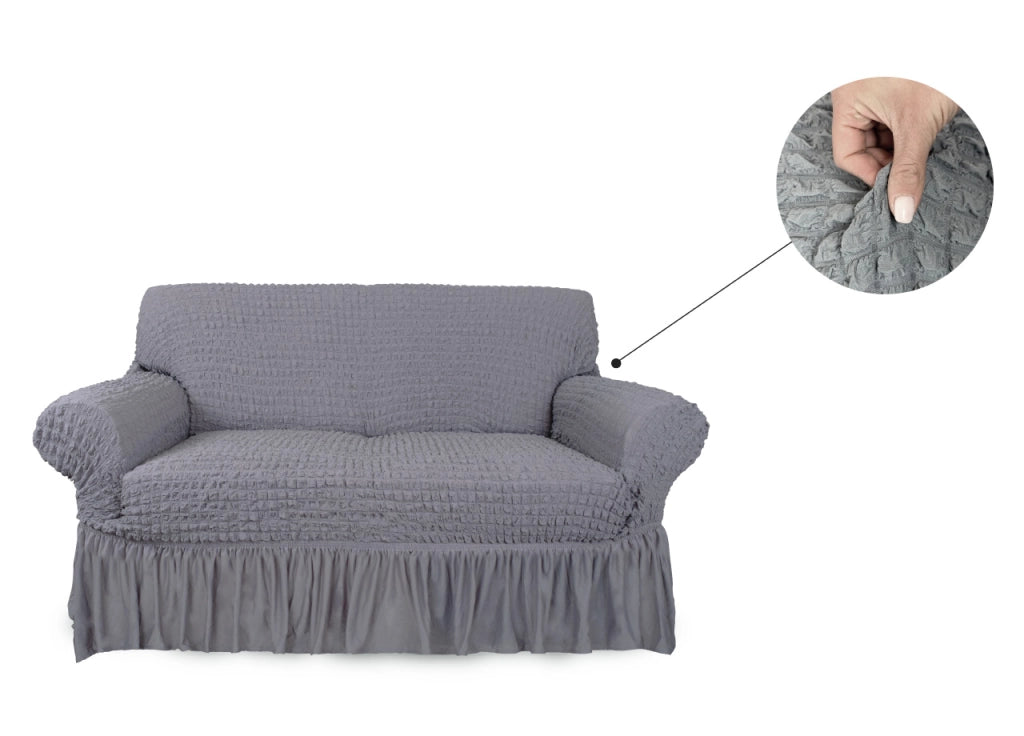 Copridivano Elasticizzato Arricciato Con Volants Tinta Unita Luxory Grigio Chiaro - 2 Posti - Grigio Ch