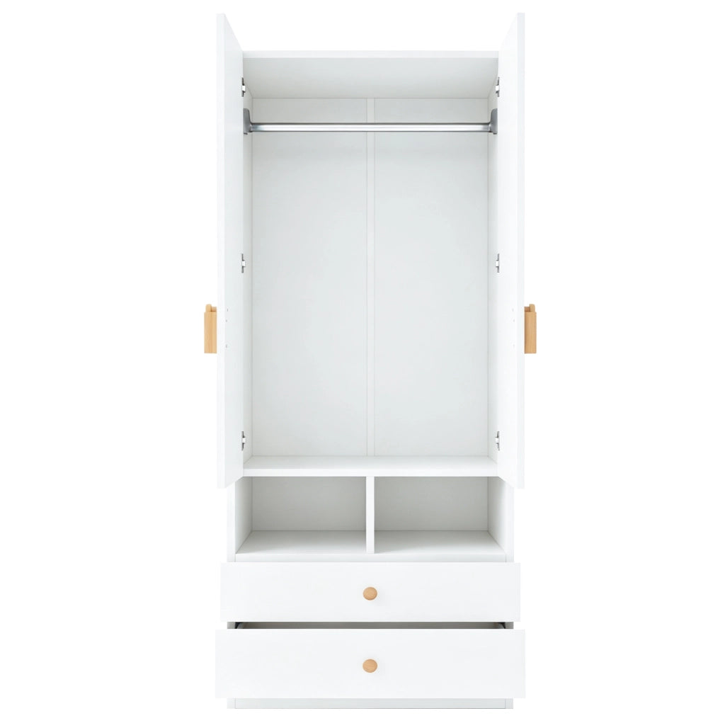 Armadio guardaroba 70x50x170 cm con 2 ante, 2 cassetti e vani in compensato e MDF bianco