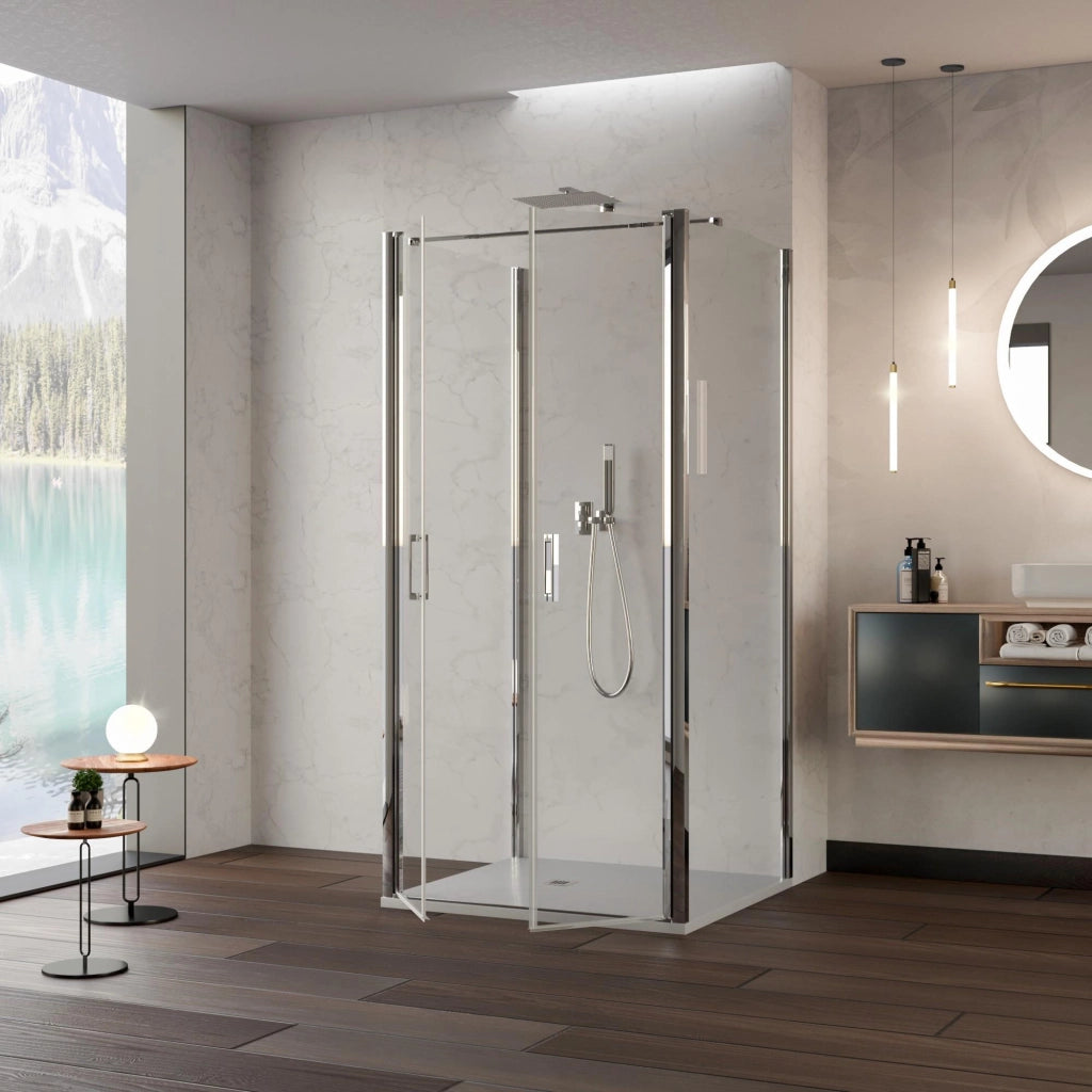 Box Doccia 3 Lati 75x80x75 cm 2 Ante Saloon in Cristallo Trasparente 6mm H195 Bonussi Marty