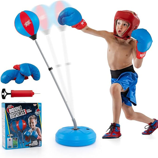 Punching Ball da Terra Altezza Regolabile 120-154 cm, Sacco di Pugilato con Guanti Inclusi, Palla di Boxe con Base per Adulti e Bambini