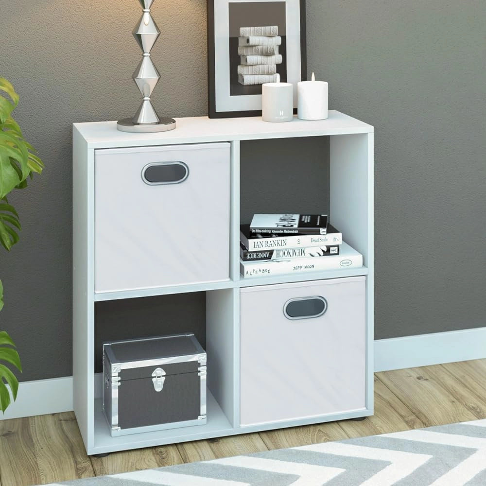 Scaffale Tetra, Bianco, 72.6 x 72 cm, per la conservazione e l’esposizione di libri o scatole decorative