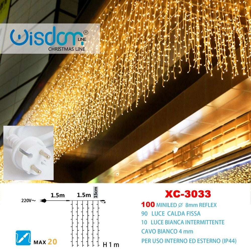 Trade Shop - Tenda Luminosa Natalizia 100 Led Luce Calda Fissa + Bianca Intermittente Xc-3033 -