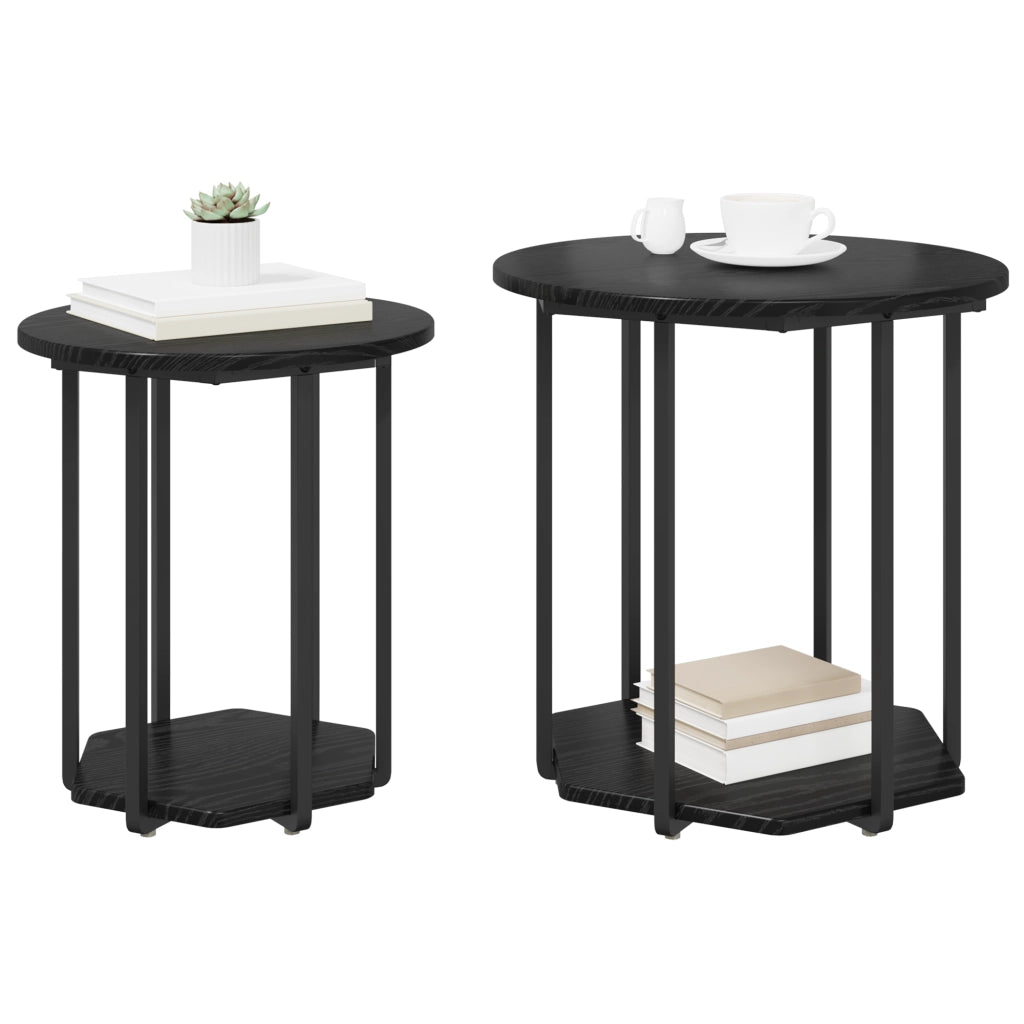 Tavolino 2 pezzi Nero Rovere Legno Ingegnerizzato e Metallo